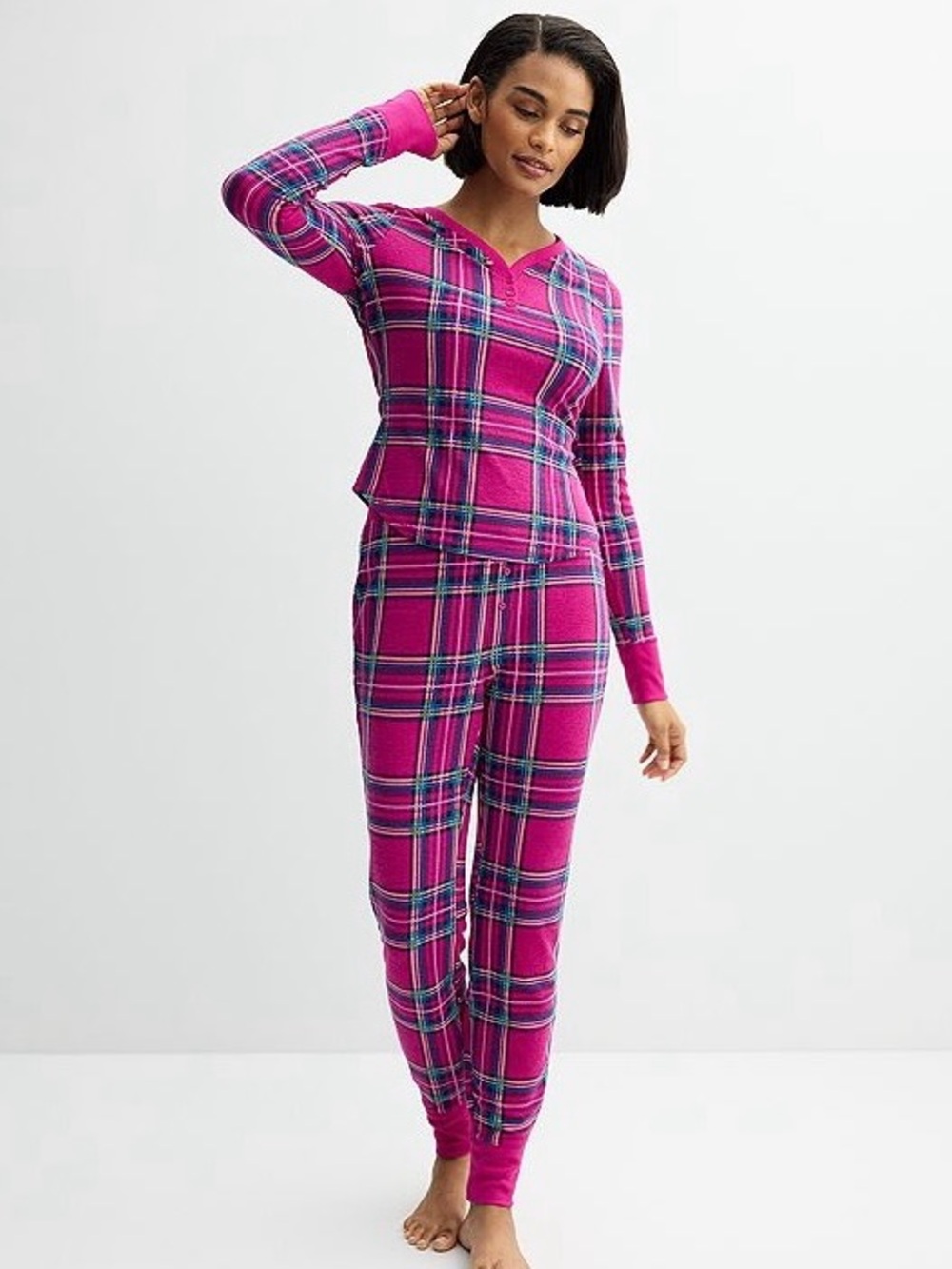 Sonoma for Kohls Thermal Pajama Set - Dark Pink Plaid